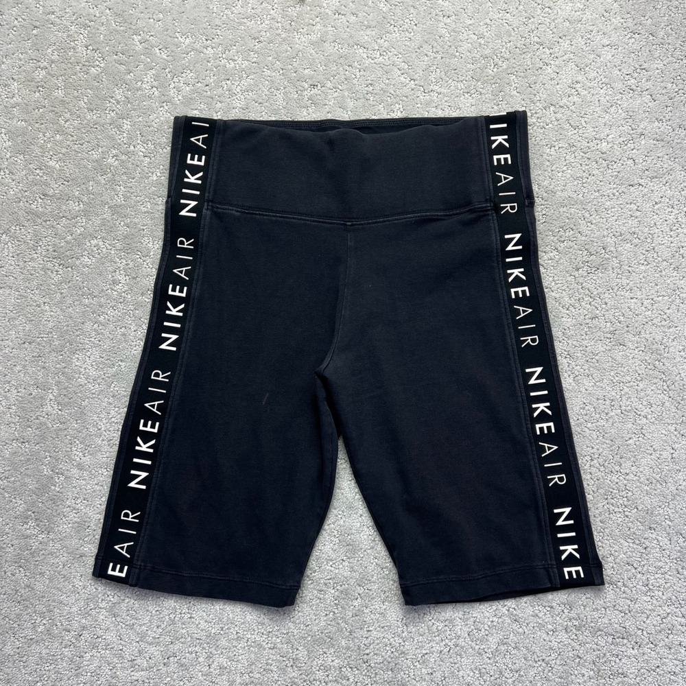 Nike Air Biker Shorts Womens Medium Black High Waisted Logo Tape Activewear